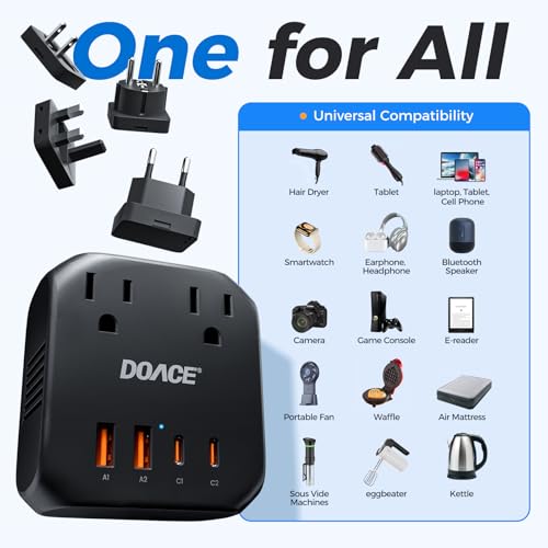 Image of DOACE 2000W 220V to 110V Converter for European Travel for Hair Dryer