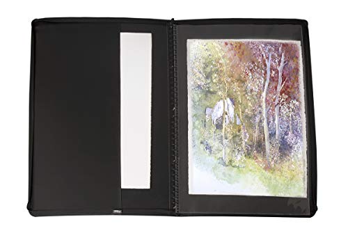 Picturesque Artist Presentation Case - Soft Padded Leather Multi-Ring Durable Travel Professional Art Carrying Archival Portfolio with 5 Display Sheets Included - 24" x 36"
