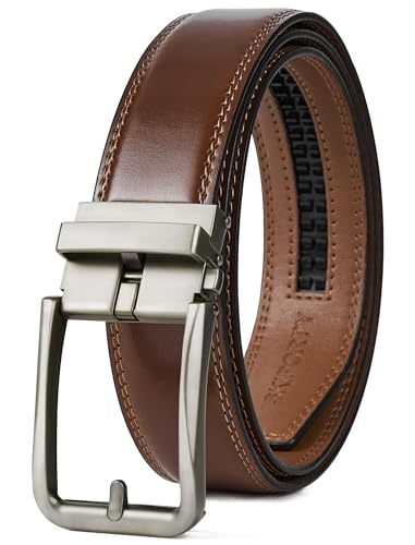 SKiporty Brown Belt Men Ratchet Belts Dress Casual Leather Belt for Men With Slide Adjustable Click Buckle Gifts Box
