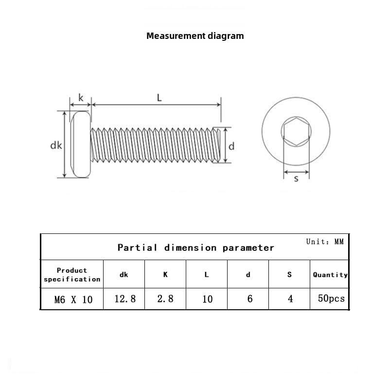 Image of Metuja M6-1.0 x 10mm,50-Pack Black Flat Head Hex Socket Cap Screw Bolts,304 Stainless Steel,Fully Threaded M6 Bolts,Metric Fasteners for Furniture