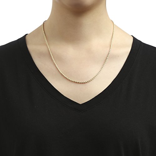 Floreo 10K Yellow Gold 2Mm Hollow Rope Chain Necklace With Lobster Claw Clasp For Women And Men, 24 Inch #TOP1
