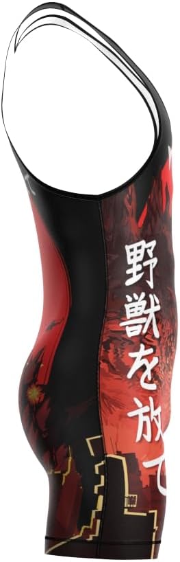 Wrestling Singlet - God of Monsters, The Titan dominator, Red and Blue Wrestling Singlet - Boys and Men