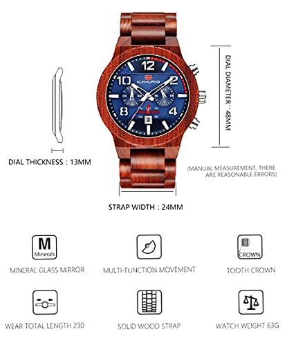 Relojes de madera naturales para hombre ligeros y cómodos con esfera analógica 7