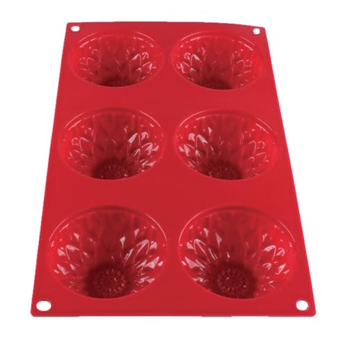 A-to-Z Supply PLBM005S Baking Mold, 3-9/10 oz., -40° - 550°F Temperature Range, (6) Sunflower Cavities, Flexible, Unbreakable, Non-Stick, Stain Resistant, red