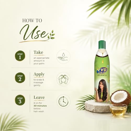 Image of VVD Gold Pure Coconut Oil - 175ml Bottle (pack of 1) | For nourishing Hair Care and Growth | Thengai Ennai | Velichenna | Kobbari Nune | Tengina Enne | nariyal tel coconut oil for hair