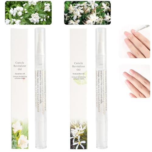 Meschett 2PCS Cuticle Oil Pens for Nail Care,Cuticle Revitalizer Oil Pen with Soft Brush,Cuticle Oil to Prevent Nail Cracking and Dry (Osmanthus flowers & Jasmine Flavor)