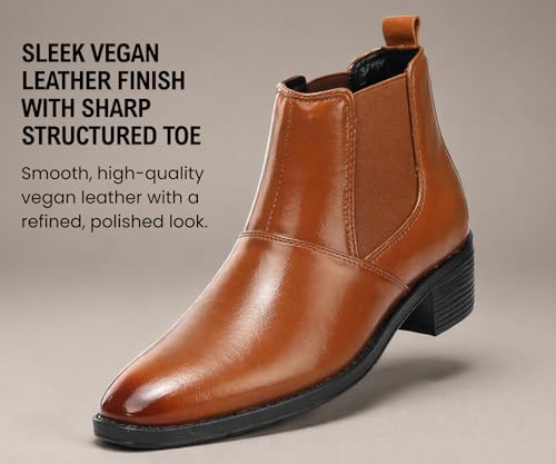 Image of Kraasa Men's Height Increasing Chelsea Boots | PU Leather Slip-On Ankle Boots | Comfortable Formal & Smart Casual Footwear