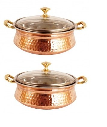 STREET CRAFT Dinner Copper Serving Bowl with Transparent lid Set of -2