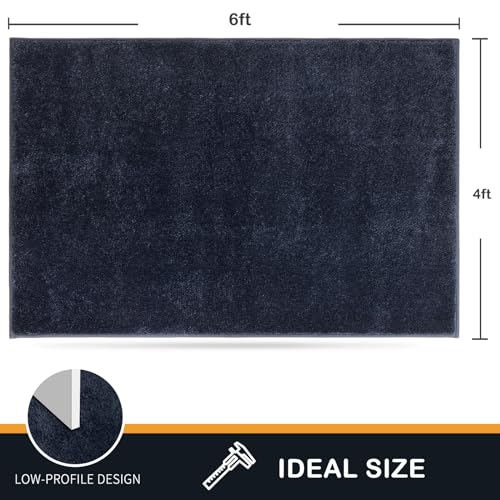 PURRUGS Easy Care Area Rug 4ft x 6ft, Non-Slip Machine Washable Entryway Rug, Dog Door Mat, Stain Resistant Accent Rug for Hallway, Living Room, Bedroom and Mudroom, Navy Blue