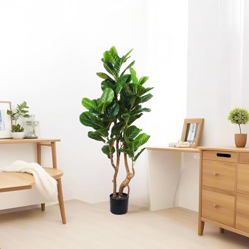 Image of ARICK DECOR 6Ft Artificial Fiddle Leaf Fig Tree with Pot for Faux Tree with Large Realistic Trunks and Big Leaves, Fake Floor Potted Artificial Plants (Multicolor-42) (4Ft-Green-Black-Pot)