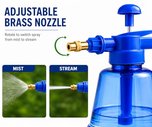 Image of Pressure Sprayer Pump Bottle for Home & Garden Plants, Cleaning & Disinfecting | Fine Mist & Power Stream Water Spray Bottle | Leak Proof Portable Sprayer (Blue)