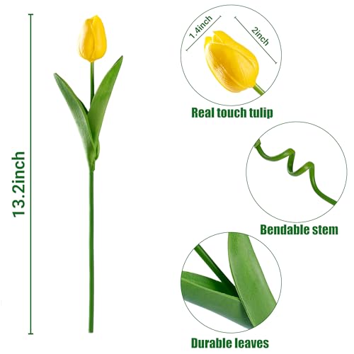 Image of Sggvecsy 30 Pcs Fake Tulips Artificial Flowers Real Touch PU Faux Flowers Tulip Stems for Wedding Spring Bouquet Floral Arrangement Home Party Office Decorations for Mother's Day (Dark Yellow)