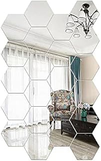 24pcs Removable Acrylic Mirror Wall Stickers, Hexagon DIY Mirror Setting Wall Sticker Decal 3D Mirrors for Living Room Bathroom Bedroom Home TV Background Gym Decor