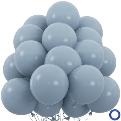 50pcs Dusty Blue Balloons 12inch Retro Pale Aqua Blue Balloons for Birthday Boho Baby Shower Bachelorette Wedding Party Decorations with Ribbon (With Ribbon & Glues)