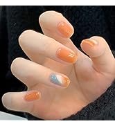 FURUBETA Press on Nails Short Fake Nails Square Acrylic Glossy French False Nails for Women and G...