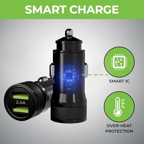 Image of UltraProlink 12W-2.4A Fast Car Charger with Dual USB Ports|Made in India | with USB A-Type C Cable 1m | Mach12 | UM1239 (Black)
