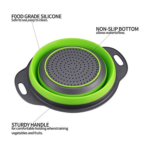 2 Pcs Collapsible Colander with Handle, Colanders & Food Strainers, Silicone Drain Basket Vegetable Fruit Drain Basket, Collapsible Kitchen Strainer for Draining Pasta, Fruits, Vegetable - Image 4