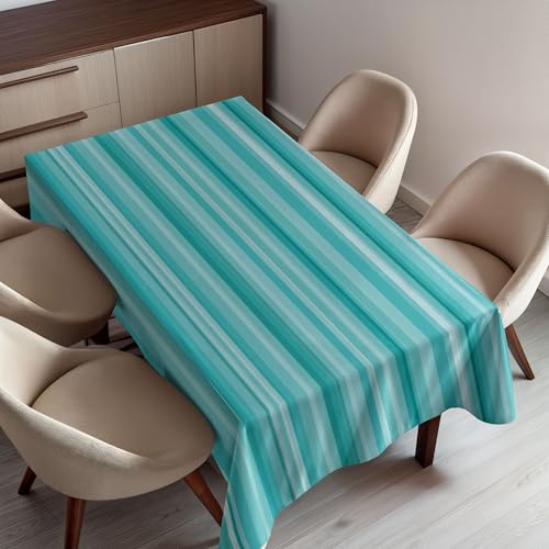 Ambesonne Aqua Tablecloth, Abstract Ocean Inspired Palette Lines Geometrical Image,