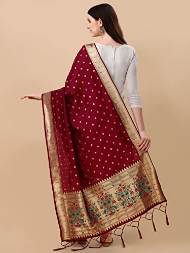 Image of DEVANGI Women's Woven Banarasi Silk Dupatta /Chunni For Women, Floral Print 1 Meter Wide and 2.3 Meter Length Printed Designer Dupatta /Chunni For Girls