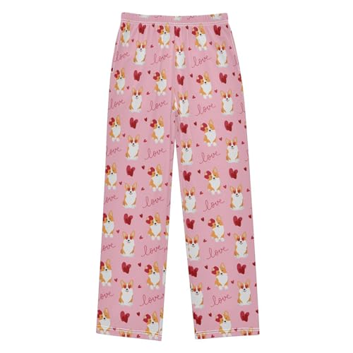 Cute Corgi Dog Love Heart Boys Long Pants Soft Trousers Elastic Waist Kids Lounge Bottoms with Pockets S-XL