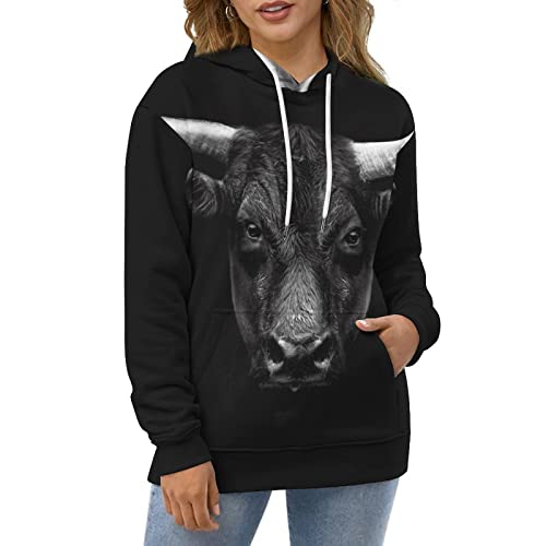 Hoodie Tête de Taureau Noir Anti-Déformation - Sweat Confort Chaud
