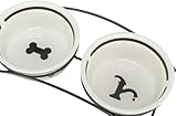 Napf-Set, Keramik/Metall, 2 × 0,6 l/ø 15 cm/32 × 9 × 15 cm, weiß/schwarz