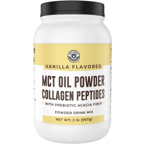 32oz Vanilla Keto MCT Powder + Collagen + Prebiotic Acacia Fibre. MCT Creamer. MCT Oil Powder from Coconuts. MCT Collagen Powder, Grass Fed, Perfect for Keto, 0 Net Carb, Stevia, Erythritol