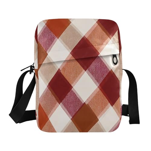 messenger bag for men crossbody bag Woman Shoulder Handbags Adjustable Strap for Casual Casual- Rust Rded Orange Plaid