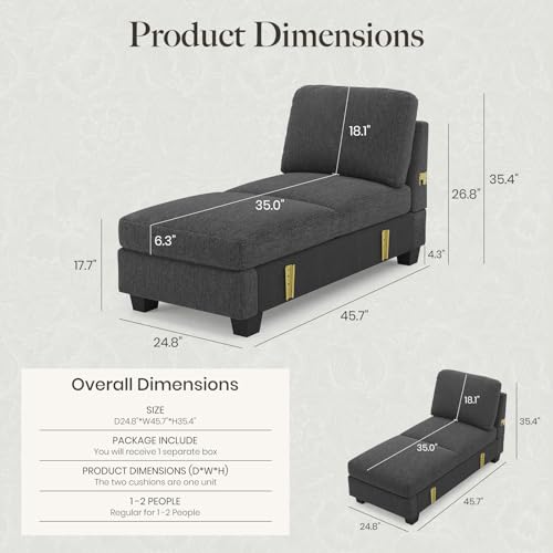 Image of Belffin Modular Sectional Sleeper Sofa Bed with Extendable Length Deep Seat Cloud Couch for Living Room. Dark Grey