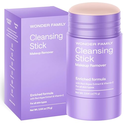 Cleansing Balm Makeup Remover Stick - Balm-to-Milk Cleansing Gel Stick for Travel, Face Cleanser for Dry & Sensitive Skin Types, Removes Makeup, Paraben & Sulfate Free, Vitamin E + Red Algae
