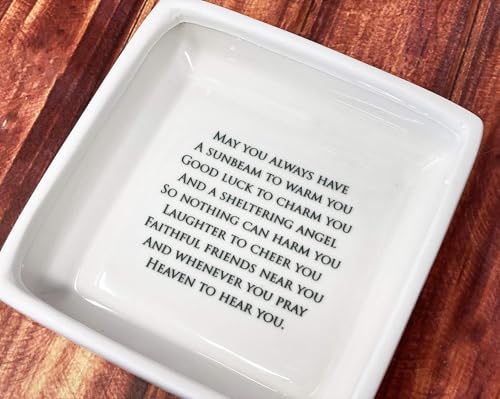 Susabella - Baptism Gift, First Communion Gift, or Confirmation Gift – Square Ceramic Keepsake Box with Irish Blessing and Shamrock in Green