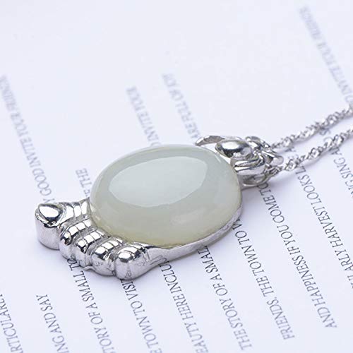 Collier Hetian pendentif jade blanc naturel argent 925 femme bijou fin