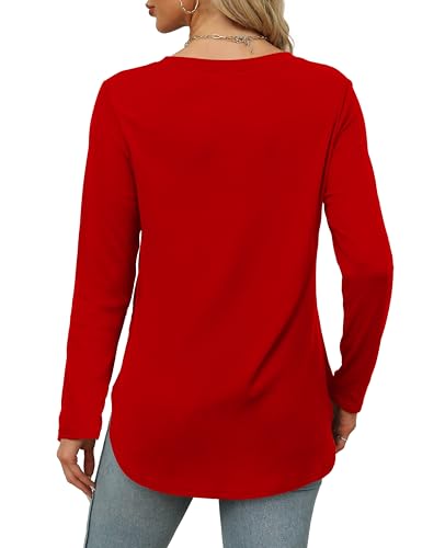 Image of XIEERDUO Womens Long Sleeve Round Neck Shirts Side Split Basic Loose Tunic Tops Casual 2026