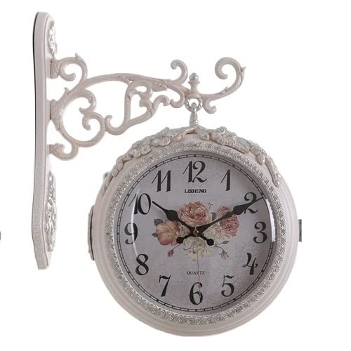 ROROLL Orologio da parete bifacciale, Orologio da parete europeo retrò soggiorno silenzioso orologio americano doppio mecanismo reloj pared home decor DF50WC(Style 8,18 inches)