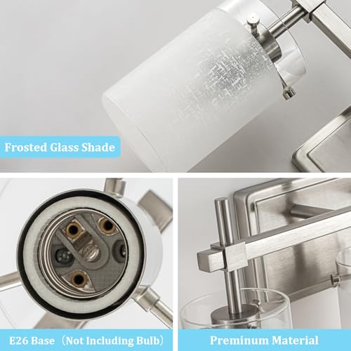 Image of 2-Light Brushed Nickel Vanity Light with White Linen Frosted Glass E26 Socket,Bathroom Light Fixture,Modern Wall Light Over Mirror(Bulbs Not Included)