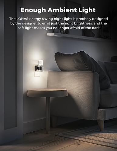 Image of L LOHAS LED Night Light,Dimmable Night Lights Plug into Wall, Acrylic Nightlights with 0-100 LM Adjustable Brightness, 5000K Plug in Night Light with Dusk to Dawn Sensor, for Bathroom Hallway