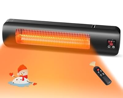 Electric Patio Heater Wall-Mounted Outdoor Heater with Remote Control, Indoor/Outdoor Infrared Heater, 1500W Quiet Heater with LED Display, 3 Seconds Instant Warm 24H Timer