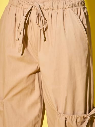 Image of DIMPY GARMENTS Solid Cotton Blend Women's Cargo Pants | Adjustable Tie-Side Cargo Pockets