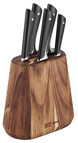Tefal JAMIE OLIVER by Bloc + 5 Couteaux de cuisine, Chef 20 cm, Santoku 16.5 cm, Pain 20 cm, Utilité 12 cm, Office 9 cm K267S556