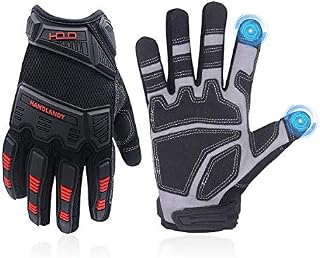 HANDLANDY Heavy Duty Work Gloves Men, Touchscreen TPR Impact Reducing Work Gloves, Non-Slip Breathable Mechanics Gloves