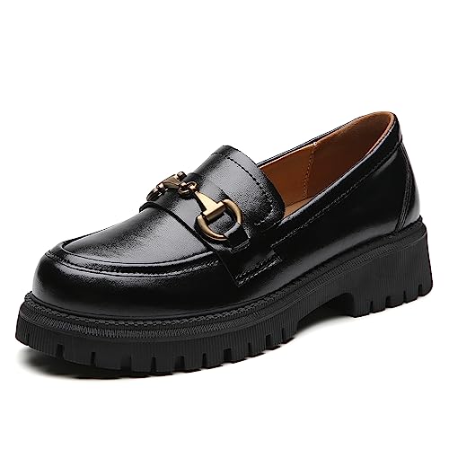 Image of OKJ Loafers Women Black Platform Penny Chunky Business Casual Office Shoes