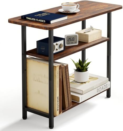 MISSLO Beistelltisch Couch, Schmaler Sofatisch, 3-Etagiger Holz Nachttisch mit breiter Ablage, Kleiner Tisch für Wohnzimmer, Schlafzimmer, Couch,...