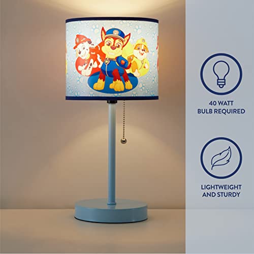 Image of Nickelodeon Paw Patrol Kids Table Lamp with Pull Chain, Stick Lamp Featuring Chase, Rubble & Marshall, Decorative Printed Shade for Bedroom, Playroom or Nursery Lighting