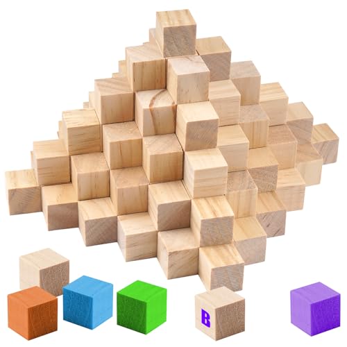 140 Piezas Cubos de Madera 20 X 20 X 20 mm, Bloques de Madera en Blanco, Cubos para Manualidades para Manualidades, Pinturas, Bloques Digitales, Collages, Tallados, Puzzles y Proyectos DIY