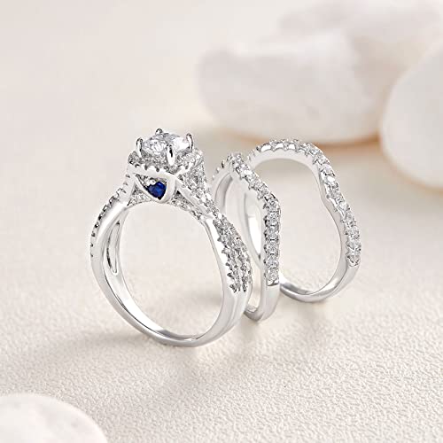Newshe Jewellery AAAAA Cz Engagement Wedding Ring Set for Women Bridal Sets 925 Sterling Silver 3pcs Round White Size 4-13 5
