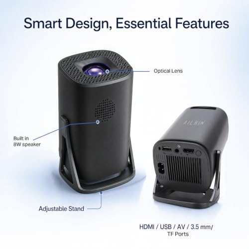 Image of AILKIN |Smart Projector 4K Ultra HD| Supported with Android 14, WiFi 6 & Bluetooth 5.0, 500 ANSI HD 1080P Portable Projector for Room, 120 inch Display, Screen Cast & 8W Speaker