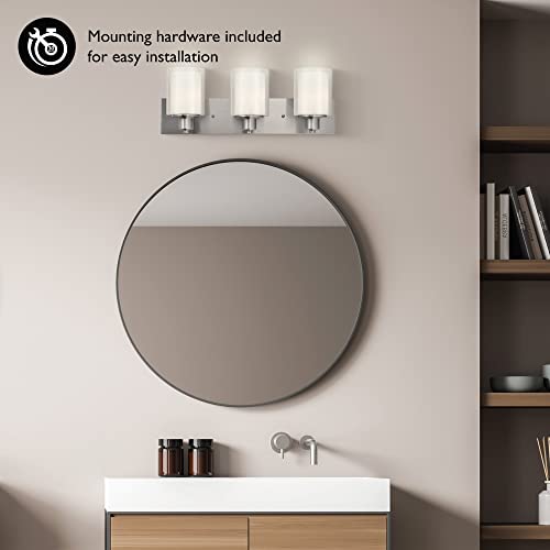 Design House 579300 Penn Vanity Light Traditional 3-Light Indoor Dimmable Light For Bathroom With Frosted Glass For Above The Mirror, Satin Nickel #TOP6