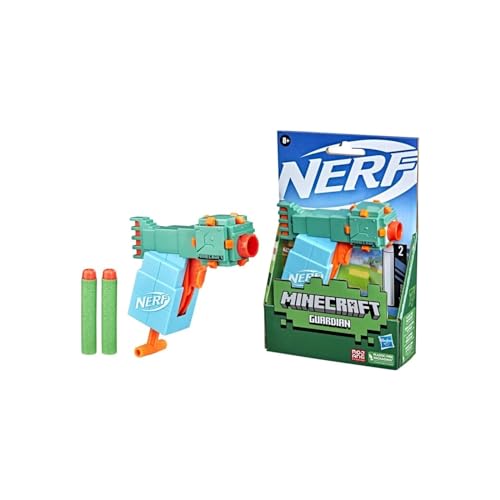 NERF MicroShots Minecraft Guardian Mini Blaster, diseño de Minecraft Guardian Mob, Incluye 2 Dardos Oficiales Elite