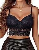 Avidlove Lace Bralettes For Women Sexy Lingerie Set Bra and Panty Sets 2 Piece Push Up Lace Babydoll Outfits (Black, Medium)