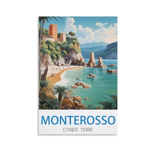 HeyBox Monterosso Cinque Terre Vintage Travel Poster 08x12inch(20x30cm) Canvas Prints Wall Art Paintings for Home Office Living Room Decor